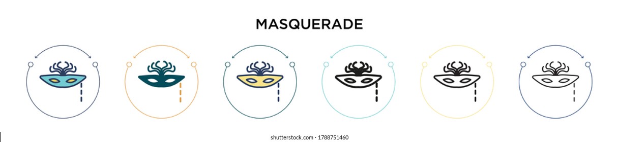 Masquerade icon in filled, thin line, outline and stroke style. Vector illustration of two colored and black masquerade vector icons designs can be used for mobile, ui, web