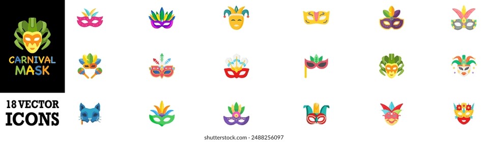 Masquerade icon vector set. Carnival mask icon. Mask illustration sign collection. Carnival symbol. Carnival mask logo. Vector Illustration. Vector Graphic. EPS 10