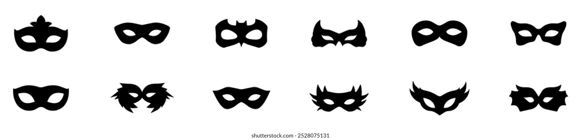 Conjunto de Vector de icono de mascarada. Máscara ilustración signo de colección. Símbolo de carnaval. Logotipo de la máscara del carnaval. Máscara de superhéroe. EPS 10