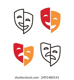 Masquerade logo vector icon. Comic and tragic mask icon