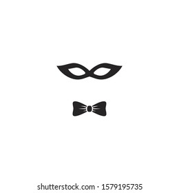 Masquerade mask with bow tie isolated on white. Carnival, party, celebration symbol. Theater icon. Gala evening, ceremonial ball symbol.  Isolated on white. Vector flat illustration.