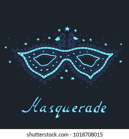Masquerade or mask carnival, costume performance event, hand drawn carnival art