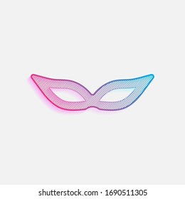 Masquerade mask, carnival or party. Colored logo with diagonal lines and blue-red gradient. Neon graphic, light effect