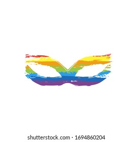 Masquerade mask, carnival or party. Drawing sign with LGBT style, seven colors of rainbow (red, orange, yellow, green, blue, indigo, violet