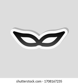 Masquerade mask, carnival or party. Sticker style with white border and simple shadow on gray background