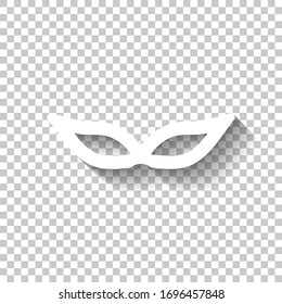 Masquerade mask, carnival or party. White icon with shadow on transparent background