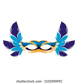Masquerade mask with colorful feathers over white background, colorful design. vector illustration