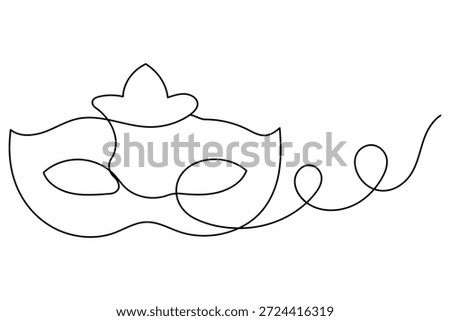 Masquerade mask in continuous one line drawing style minimalist vector illustration