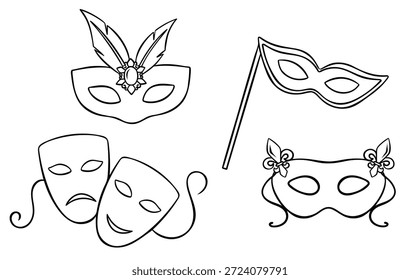 Masquerade mask doodle icon in simple sketch style. Monochrome graphic for Mardi Gras, carnival, Venetian theme, or secret identity