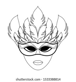 Masquerade mask with feathers icon over white background, vector illustration