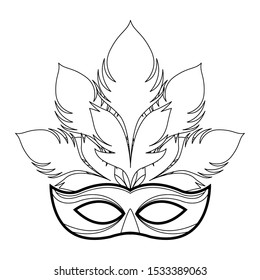 Masquerade mask with feathers icon over white background, vector illustration