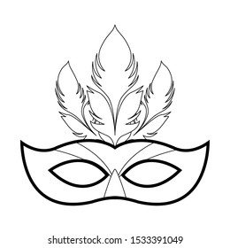 Masquerade mask with feathers icon over white background, vector illustration