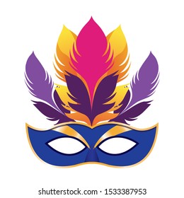 Masquerade mask with feathers over white background, colorful design. vector illustration