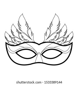 Masquerade mask with feathers over white background, vector illustration