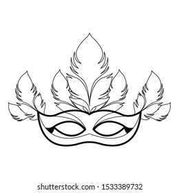 Masquerade mask with feathers over white background, vector illustration