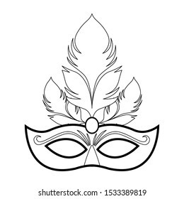 Masquerade mask with feathers over white background, vector illustration
