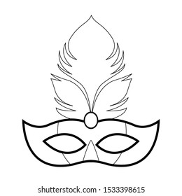 Masquerade mask with feathers over white background, vector illustration