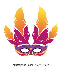 Masquerade mask with feathers over white background, colorful design. vector illustration