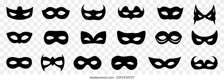 Masquerade mask icons. Set of different masquerade mask icons. Simple masquerade mask signs. Black masquerade mask icons