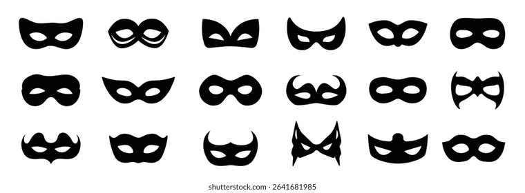 Masquerade mask icons. Set of different masquerade mask icons. Simple masquerade mask signs. Black masquerade mask icons
