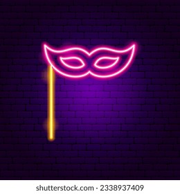 Masquerade Mask Neon Sign. Vector Illustration of Entertainment Festival Glowing Symbol.