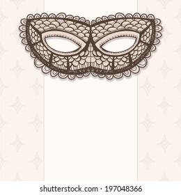 Masquerade mask on a beige background. Hand drawn graphic