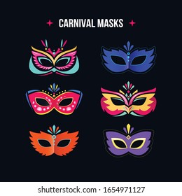 Masquerade mask set, flat style. Carnival mask collection isolated