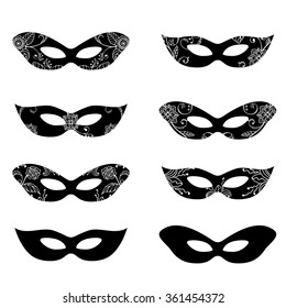 Masquerade mask silhouettes with decorative elements