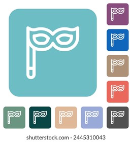 Masquerade mask with stick outline white flat icons on color rounded square backgrounds