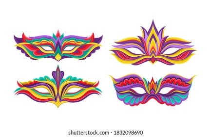 Masquerade Masks or Carnival Masque with Colorful Ornate Vector Set