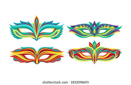 Masquerade Masks or Carnival Masque with Colorful Ornate Vector Set