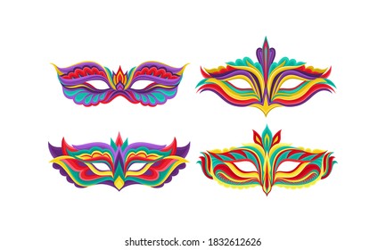 Masquerade Masks or Carnival Masque with Colorful Ornate Vector Set