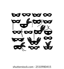 Masquerade masks and costume party accessories. Vector icon design.