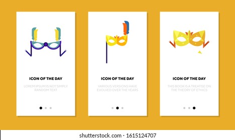 Masquerade masks flat vector icon set. Colorful carnival masks isolated outline sign pack. Masquerade concept. Vector illustration symbol elements for web design and apps.