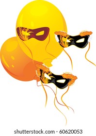 Masquerade masks and yellow balloons. Vector