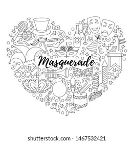 Masquerade party carnival symbols vector icons collection with mask crown and other 