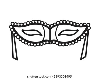 Masquerade party eye mask vector icon outlined isolated on white horizontal background. Simple flat monochrome black and white minimalist carnaval themed cartoon art styled drawing.