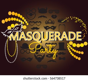 Masquerade party invitation background vector. Gold and black elegant design.