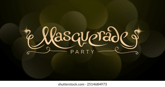 masquerade party einladung design mit gold schriftart isoliert schwarz hintergrund für information grafik, Benutzeroberfläche designs, layouts, collagen, szene designs, werbekampagnen, poster