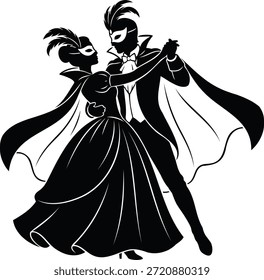 Masquerade silhouette of a couple dancing at an elegant ball