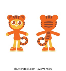 masquerade tiger, cartoon flat style vector illustration.