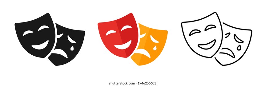 Masquerade vector icon on white background. Comic and tragic mask icon