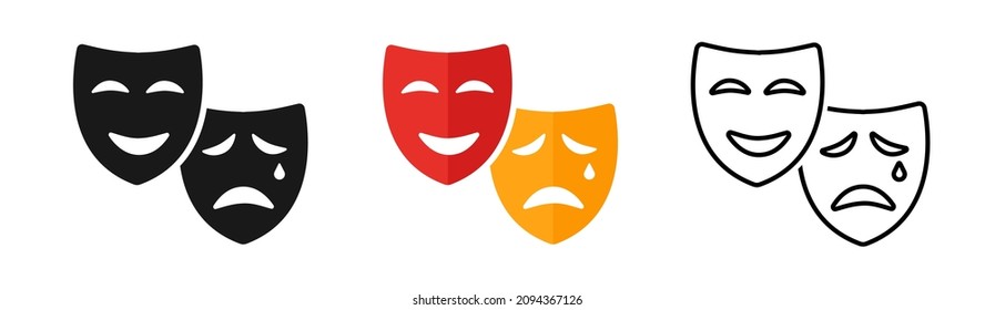 Masquerade vector icon on white background. Comic and tragic mask icon