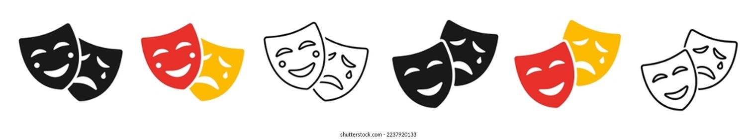 Masquerade vector icon on white background. Comic and tragic mask icon