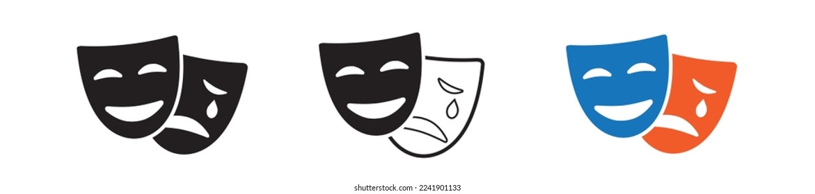 Masquerade vector icon on white background. Comic and tragic mask icon