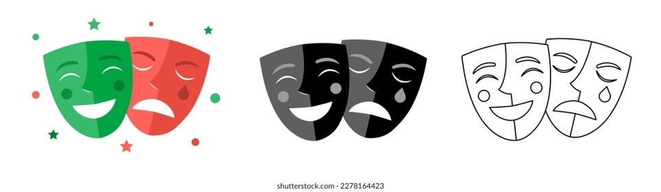 Masquerade vector icon on white background. Comic and tragic mask icon