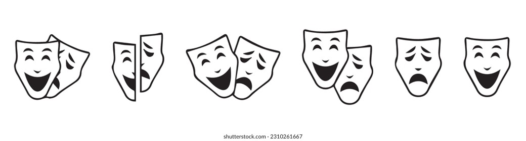 Masquerade vector icon on white background. Comic and tragic mask icon.EPS 10