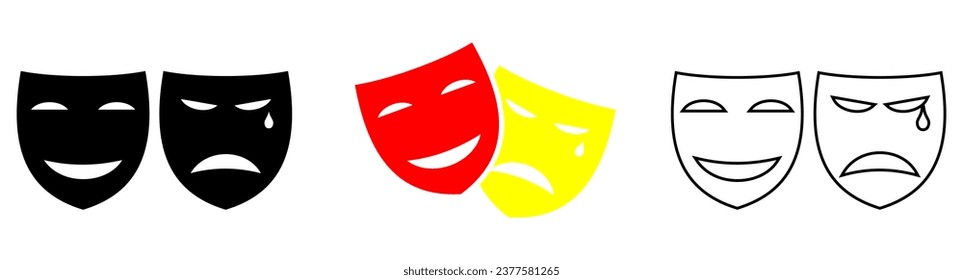 Masquerade vector icon on white background. Comic and tragic mask icon.