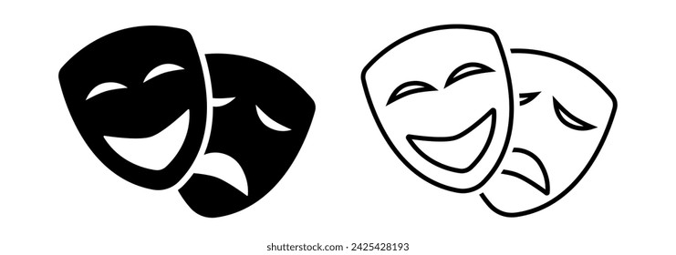 Masquerade vector icon on white background. Comic and tragic mask icon