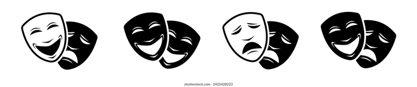 Masquerade vector icon on white background. Comic and tragic mask icon